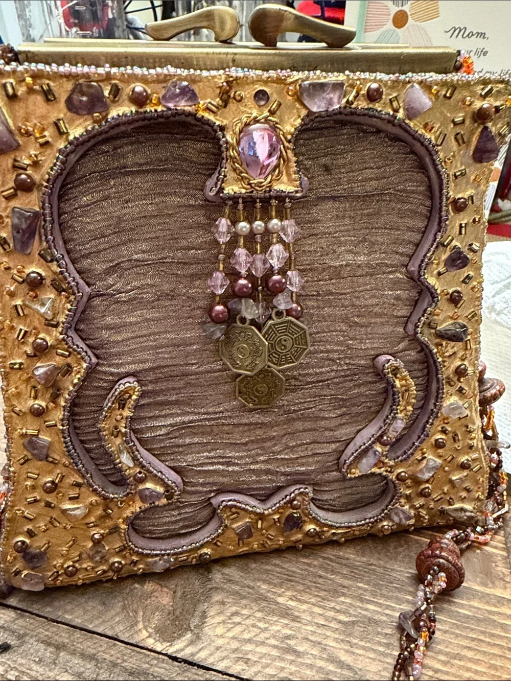 Rare Vintage Collectible Mary Frances Gilded Age Beaded Amethyst Frame Bag GUC